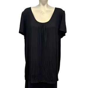 JMS Just My Size Womens Black Scoop Neck Pleated Blouse Top Size 3X Short Sleeve